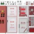 Comprehensive Fire Equipment Display Featuring Fire Cabinets Extinguishers Hydrants Hoses Helmets And Axes