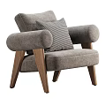 Modern Accent Chair With Soft Fluffy Fabric And Striped Pillow On Wooden Legs