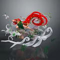 Woman With Long Red Hair In Green Outfit Surrounded By White Waves And Green Grass