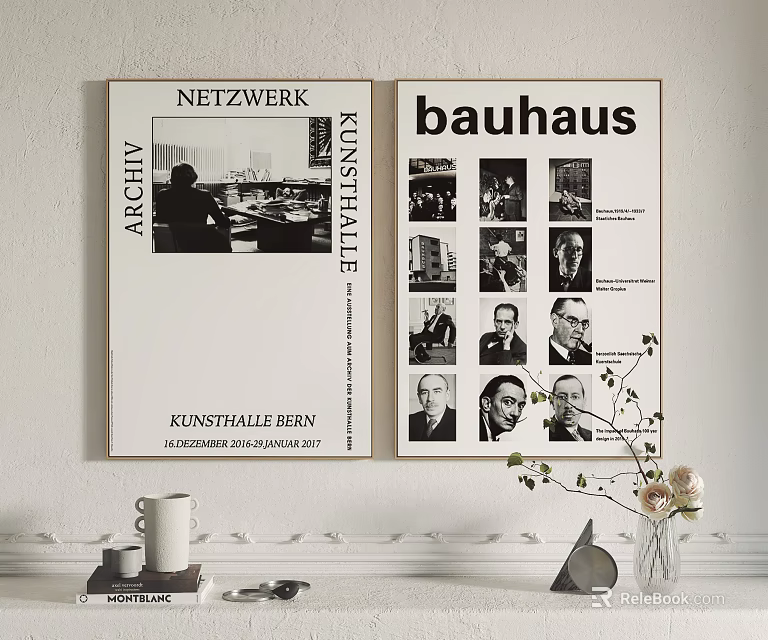 Bauhaus And Netzwerk Posters As Wall Art In Modern Living Room 3d model 