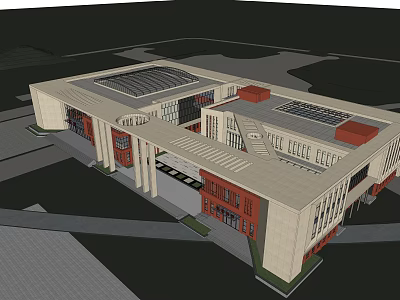 Modern Cultural Center Building Design With Glass Roof And Stone Facade 3d model