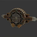 Ornate Circular Decorative Component With Metallic Wooden Textures Intricate Patterns And Wing Like Ornaments