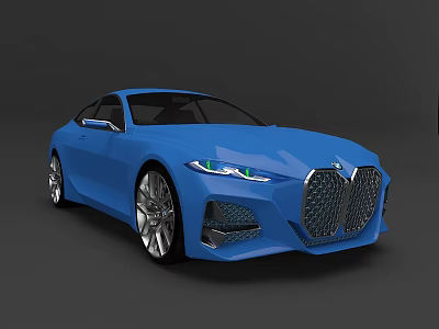 Blue BMW Coupe Car With Modern Design Sleek Body And Green Headlights 3d model