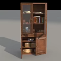 Wooden Curio Cabinet With Glass Doors Open Lower Cabinet Showcasing Books And Decorative Items