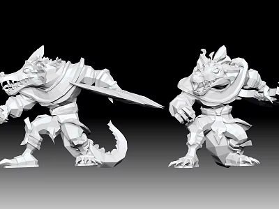 White 3D Crocodile Warrior Models With Swords And Detailed Armor Design 3d model