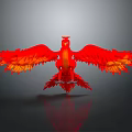 Red Phoenix Spreading Wings With Orange Gradient Feathers Against Gray Background Showing Reflection 3d model