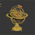 Golden Armillary Sphere Decorative Astronomical Instrument With Intricate Metal Rings And Ornate Base Stand