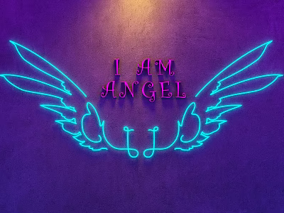 Neon Decorative Light With Blue Wings And Pink I AM ANGEL Text 3d model