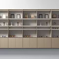Modern Light Wood Display Shelves With Multiple Layers Holding Trophies And Decorative Items