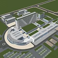 Spacious Large Building Complex With Green Roof And Parking Area Surrounded By Trees