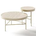 Light Colored Round Coffee Tables With Marble Textured Top And Metal Frame 3d model