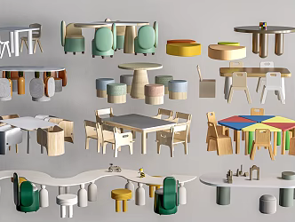 Modern Children's Table and Chair Children's Furniture Children's Handmade Table Cartoon Table and Chair 3d model