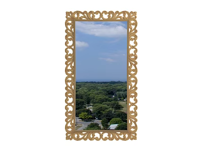 Ornate Framed Mirror Reflecting Blue Sky White Clouds And Green Trees 3d model