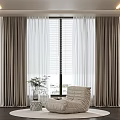 Gray Curtains With White Sheer And Blinds In Modern Living Room With Armchair And Vase