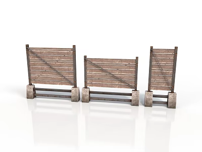 Three Mobile Wooden Slatted Panels With Wheel Stands On White Background 3d model