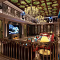 Luxurious KTV Room Interior With Chandeliers Large Screen TV And Comfortable Sofas 3d model