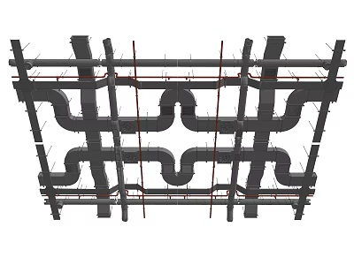 Industrial Pipes Structure With Metal Frames Cross Connections And Steel Supports 3d model