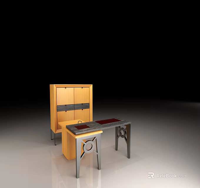 Modern Wooden Wine Cabinet with Stylish Matching Table and Functional Design 3d model 
