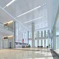Spacious Modern Service Hall Interior Design With Marble Walls Glass Partitions And Ceiling Lighting