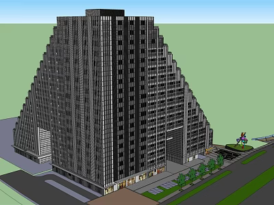Modern High Rise Building With Glass Facade Multiple Floors And Urban Design 3d model