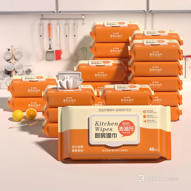 Kitchen Wipes Orange Packaging 40 Sheets For Kitchen Cleaning Supplies 3d model