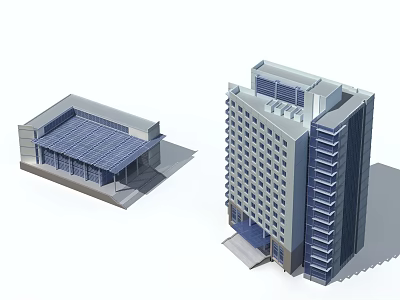 Modern Office Building Complex With High Rise And Low Rise Structures Glass Facade Entrance 3d model