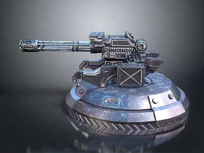 Sci-Fi Mechanical Turret Design With Metallic Rotating Base And Long Barrel 3d model