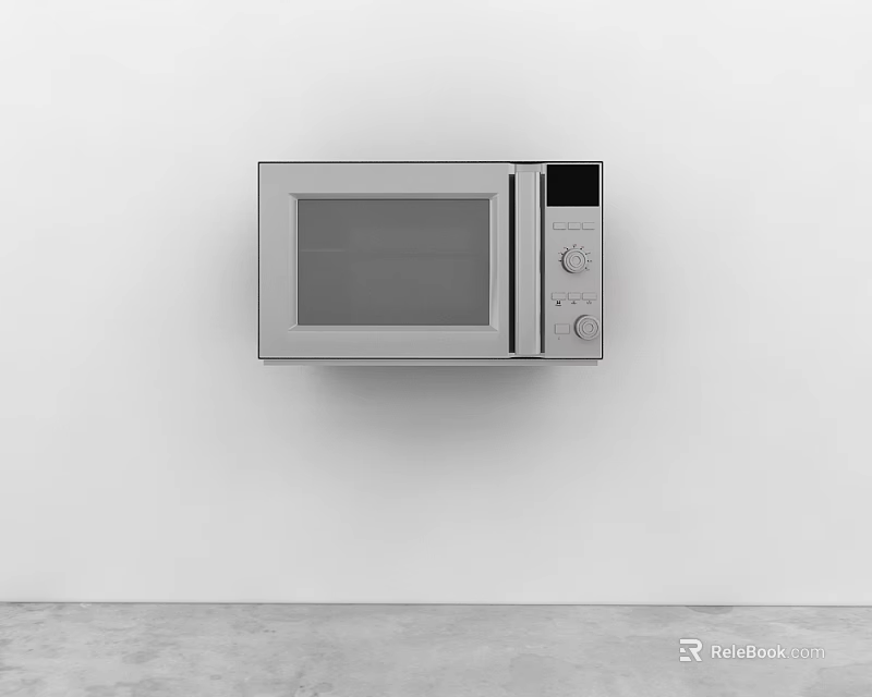 Stainless Steel Microwave Oven Mounted On White Kitchen Wall For Modern Kitchen Use 3d model 