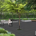 Residential Landscape Design With Lush Trees Benches and Relaxing Paved Area