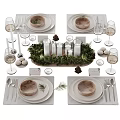 Elegant Tableware Set With Greenery Candles And Pinecones 3d model