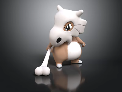 Cute Cartoon Creature Character With White Head Brown Body Holding Bone 3d model
