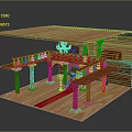 Wooden Architectural Model Featuring Columns Red Carpet Balustrade And Elevated Platform