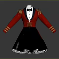Red Military Style Coat With Gold Epaulets Black Skirt And Bow Tie
