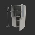 Clinic Examination Room With Open Cabinet And IV Stand Medical Equipment Supplies