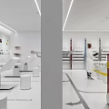 Modern Beauty Hair Salon Interior With White Counter Yellow Accents And Product Displays