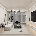 Bright Modern Minimalist Living Dining Room With Cozy Sofa Marble Details And Soft Ambient Lighting