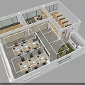 Modern Office Interior Design With Open Layout Workstations Large Windows Shelving And Greenery 3d model