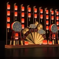 Traditional Chinese Decorative Display With Lanterns Drums And Fan Ornaments
