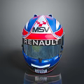 Racing Helmet With MSV And Renault Logos In Blue Red White Colors