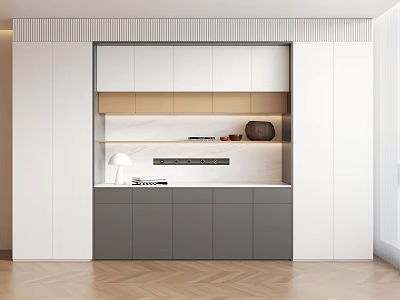 Modern Minimalist Sideboard with White and Gray Cabinets Marble Countertop and Decorative Elements 3d model