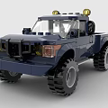 Blue Off-Road Truck Made With Building Blocks Featuring Large Tires And Headlights