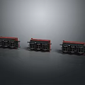 Three Red And Black Train Models With Detailed Design On Gray Background 3d model