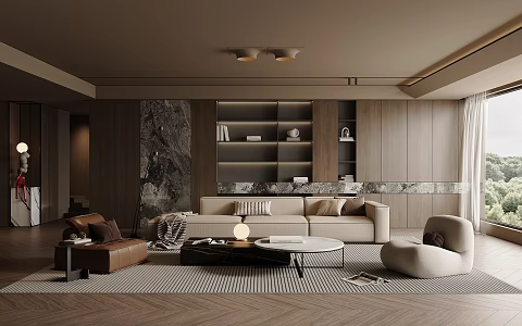 Modern Italian Light Luxury Home Living Room Sofa Coffee Table Combination Leisure Sofa Chair Decorations Jewelry Ornaments Background Wall 3d model