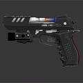Modern Black Pistol With Red Grip Blue Glowing Part And Metallic Structure