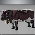 Purple and White Cow Sculpture With Decorative Collar Red Black Patterns Bell and Blue Hooves