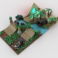 Lego Building Blocks Scene With Jungle Pyramid Vehicles River And Palm Trees