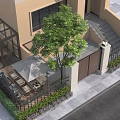 Modern Garden Landscape Design With Tree Patio Area Glass Structure And Outdoor Seating