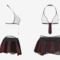 Women's Red Black Plaid Halter Top and Mesh Skirt Two Piece Outfit Clothes