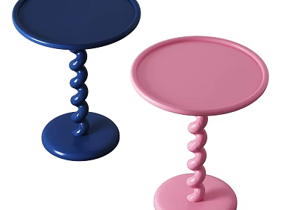 Stylish Blue and Pink Side Tables with Round Top and Spiral Legs Design 3d model