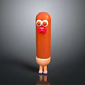 Cartoon Sausage Character Featuring Big Eyes Red Bow Tie Light Legs And Purple Shoes